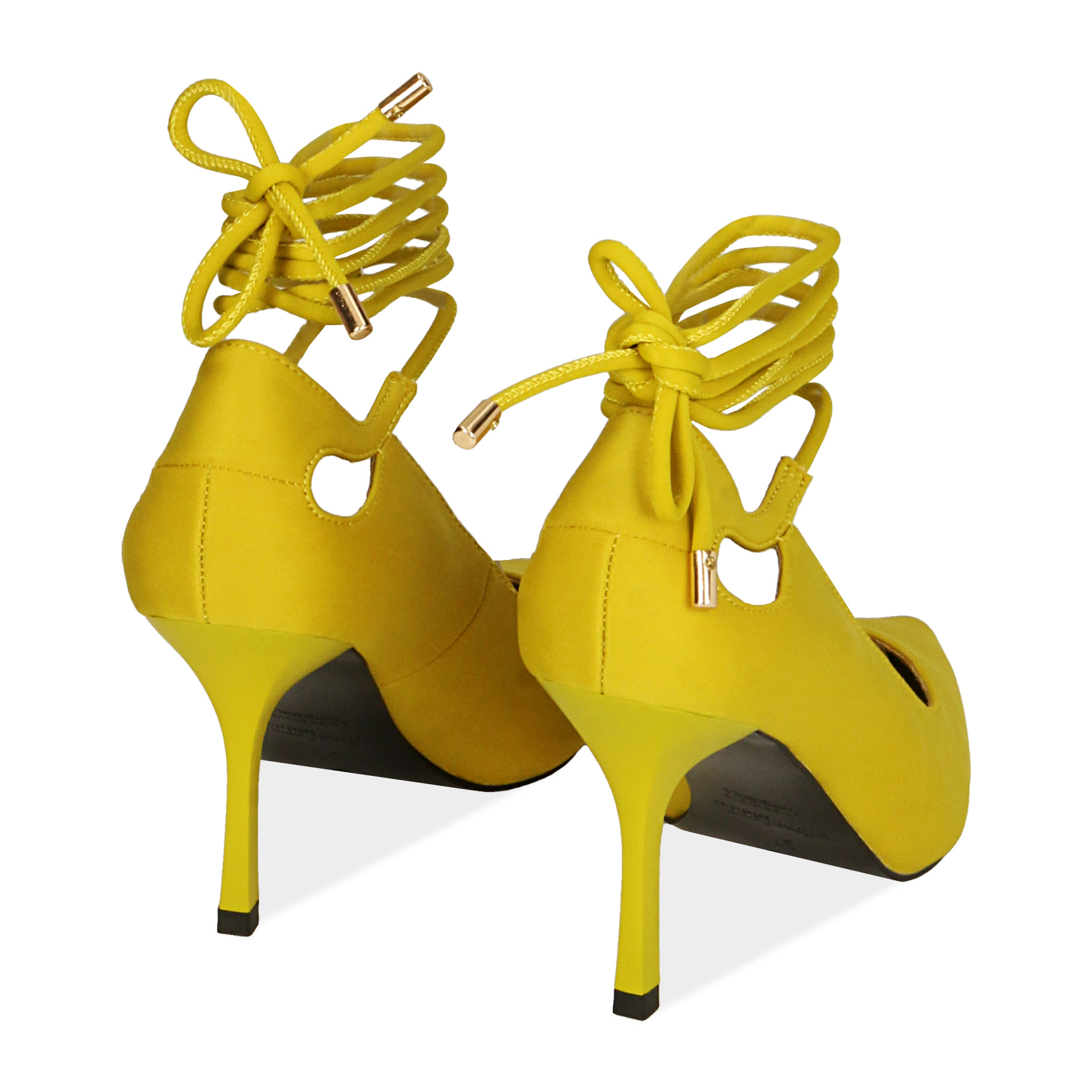 Zapato de tacón de lycra amarillo, talla 8,5 cm.