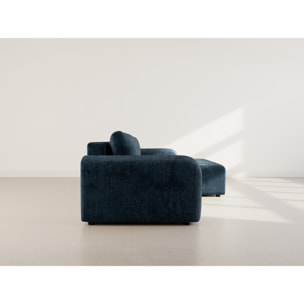 Rebecca - canapé d'angle droit 4 places convertible avec coffre en velours texturé - Bleu