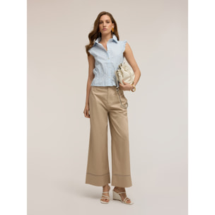 Motivi - Pantaloni wide con dettaglio ajouré - Beige