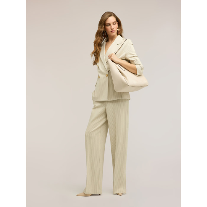 Motivi - Pantaloni palazzo in punto milano gessato con spacco - Bianco