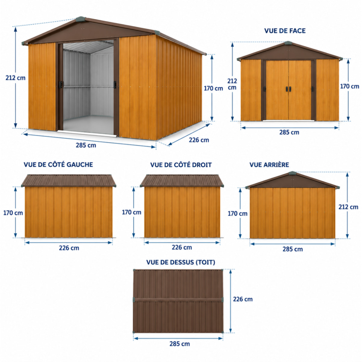 Abri de jardin métal aspect bois Yardmaster 6,44 m² + kit d'ancrage