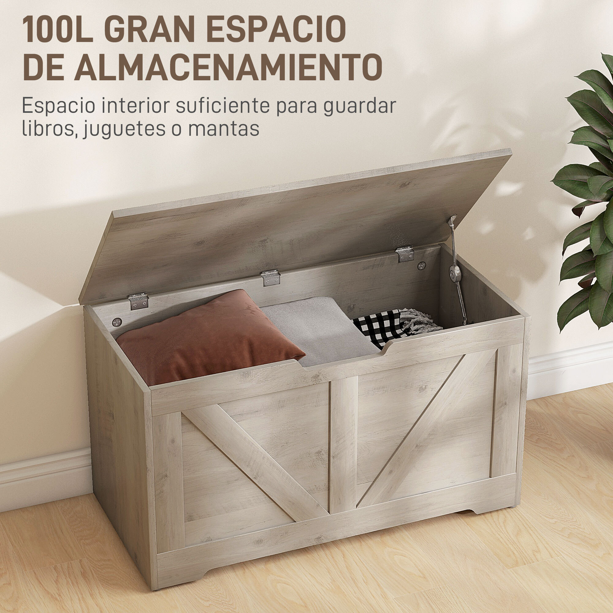 Baúl de Almacenaje para Dormitorio 100 L Banco de Almacenaje con Tapa Bisagra de Seguridad para Pasillo Salón 80x40x45 cm Gris