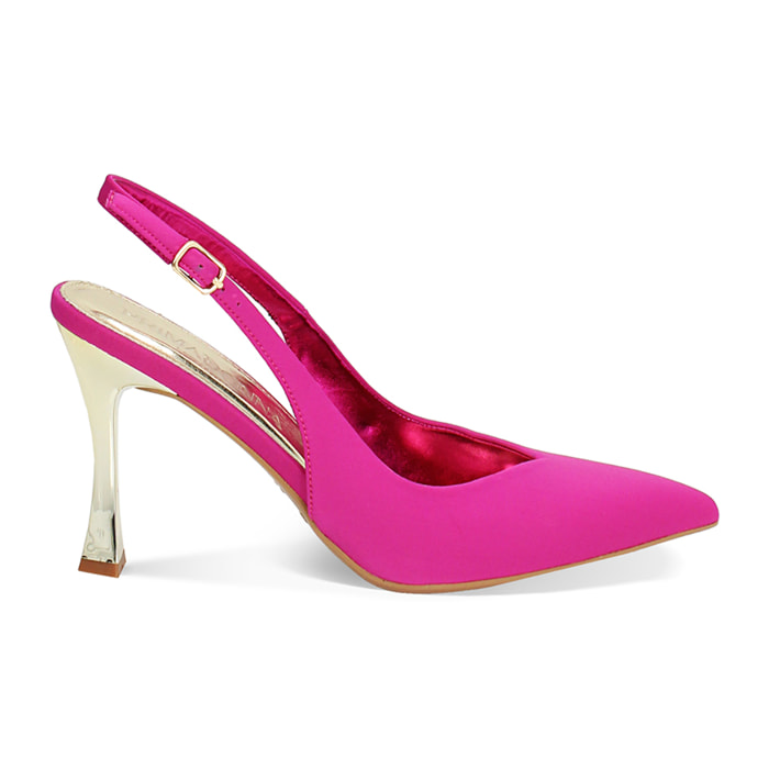 Décolleté slingback donna fucsia, tacco 9,5 cm