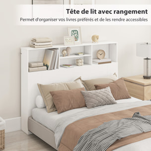 Tête de lit avec rangement - tête de lit bois 140 cm - 4 niches, grande étagère - blanc