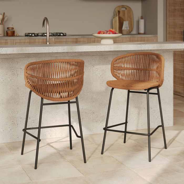 Lot de 2 chaises pour îlot central de jardin 65 cm, rotin synthétique - Lara