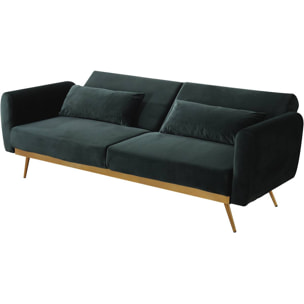 Canapé Clic Clac en velours "Donia" - 203 x 81 x 83 cm - 3 places - Vert foncé