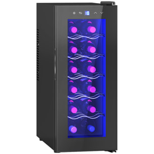 Vinoteca 12 Botellas, Nevera para Vinos con Doble Refrigeración Termoeléctrica, Temperatura Ajustable 8-18„ƒ, Puerta de Vidrio, Anti-UV, Pantalla LED, Luz Interior, Negro