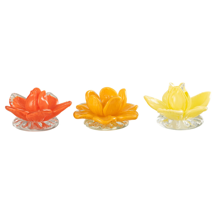 J-Line décoration Fleurs - verre - rouge/jaune/orange - 3 pièces