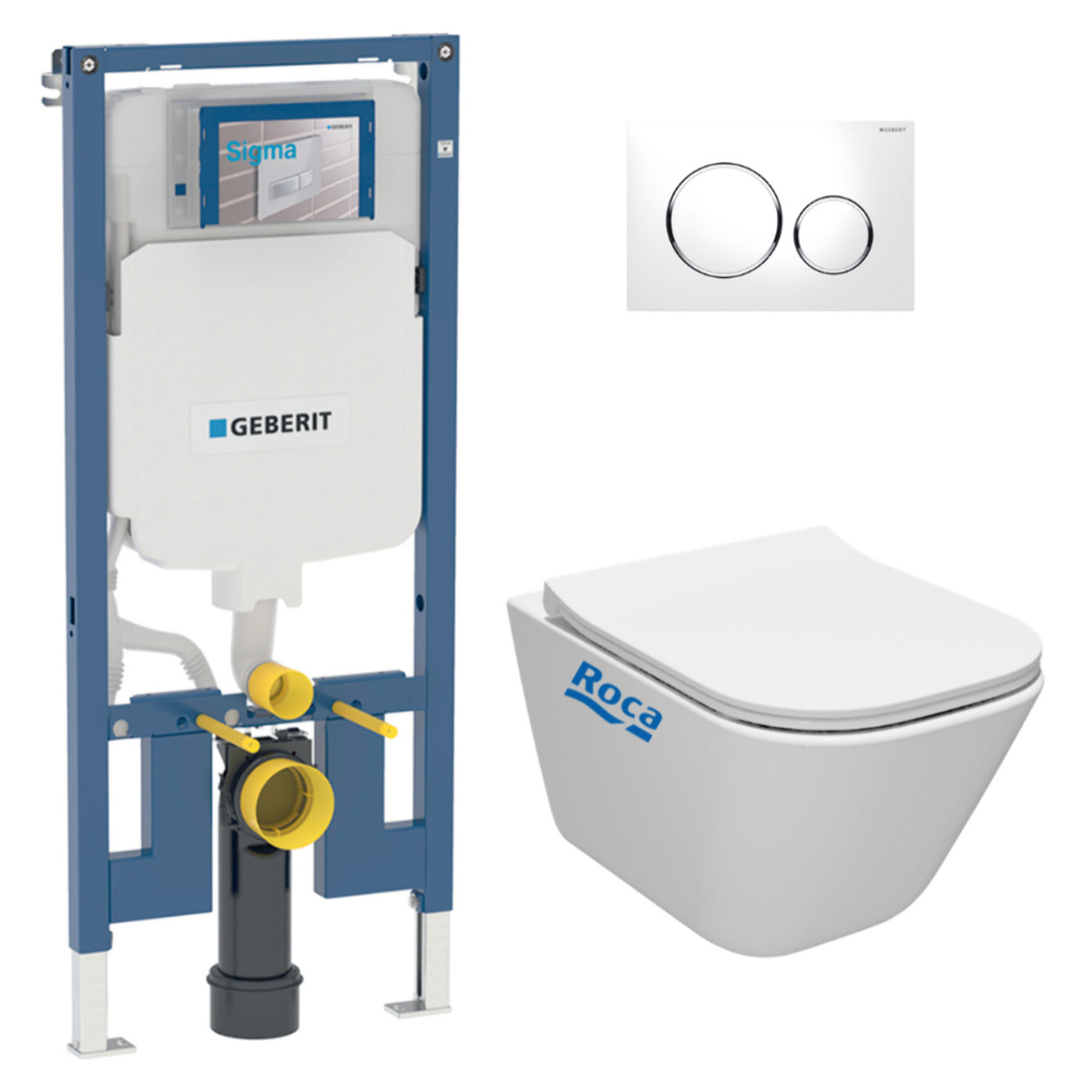 Duofix Pack Bâti-support Extra-plat + WC sans bride Roca Gap + Abattant slim, SoftClose + Plaque blanche (SLIM-GAP-C)