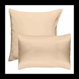Taie d'oreiller soie uni beige Jouvence champagne