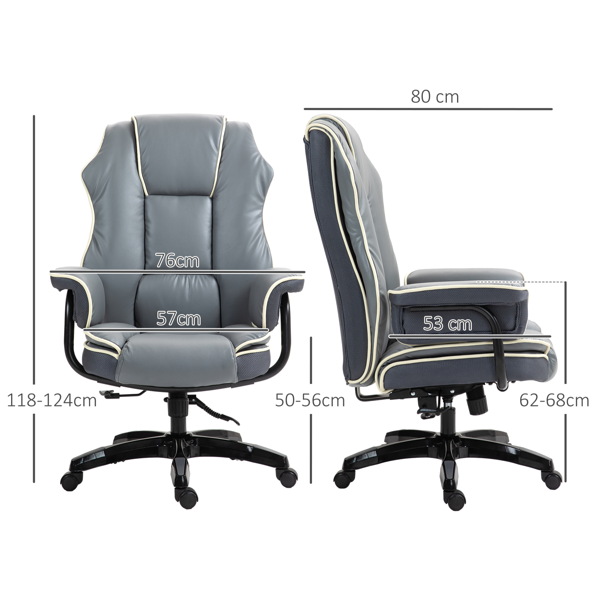 Fauteuil de bureau gamer ergonomique grand confort - 76L x 80l x 118-124H cm - gris