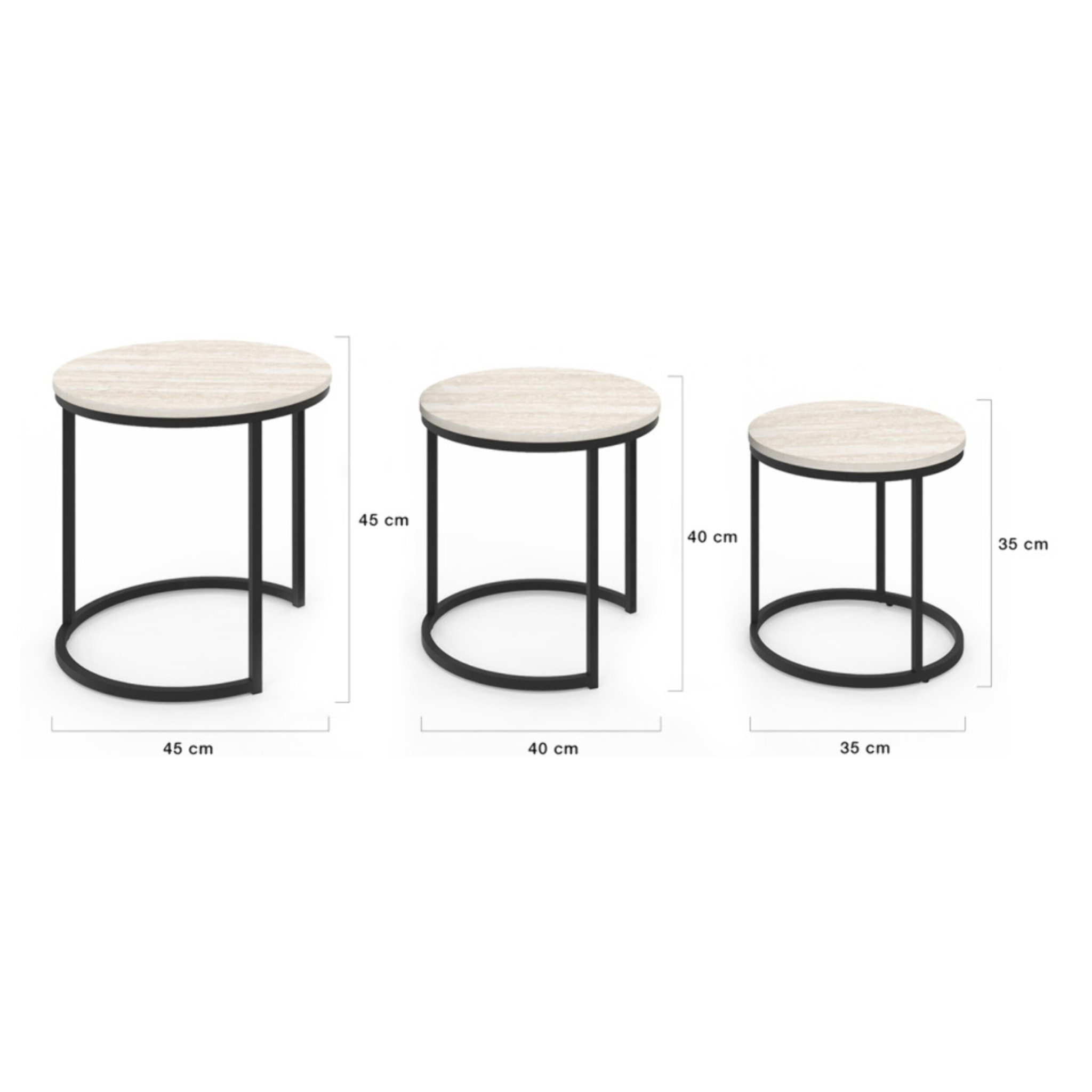 Tables basses gigognes Memphis effet travertin et pieds noirs - lot de 3