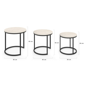 Tables basses gigognes Memphis effet travertin et pieds noirs - lot de 3