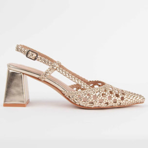 Zapato De Tacón - Dorado - Altura: 6 Cm