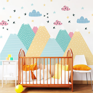 Stickers muraux enfants - Décoration chambre bébé - Autocollant Sticker mural géant enfant montagnes scandinaves DONIKA