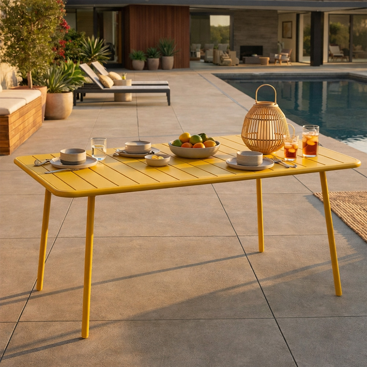 EVORA Table de jardin 6 places 160cm jaune