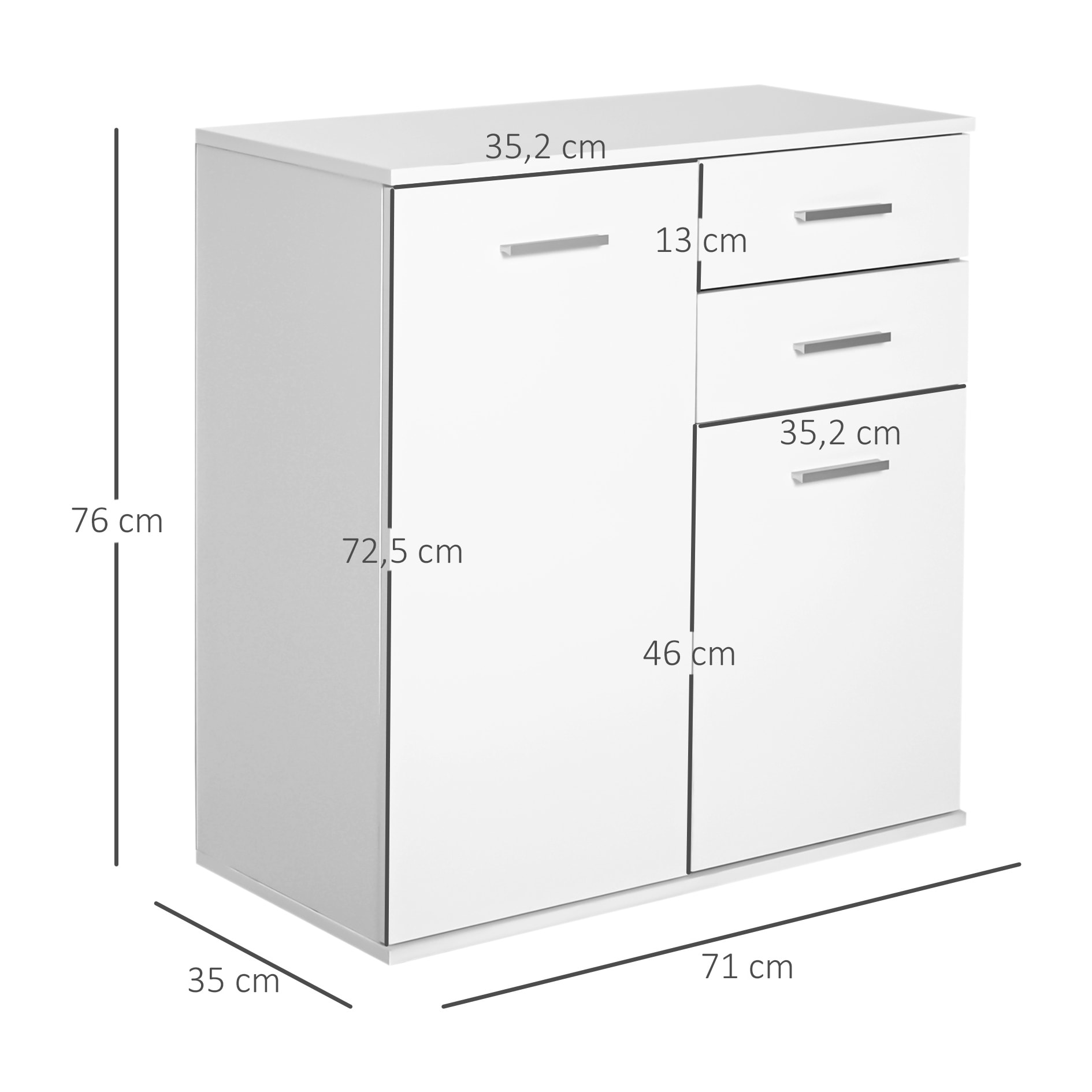 Armario Buffet con 2 Cajones de Madera 71x35x76cm Blanco