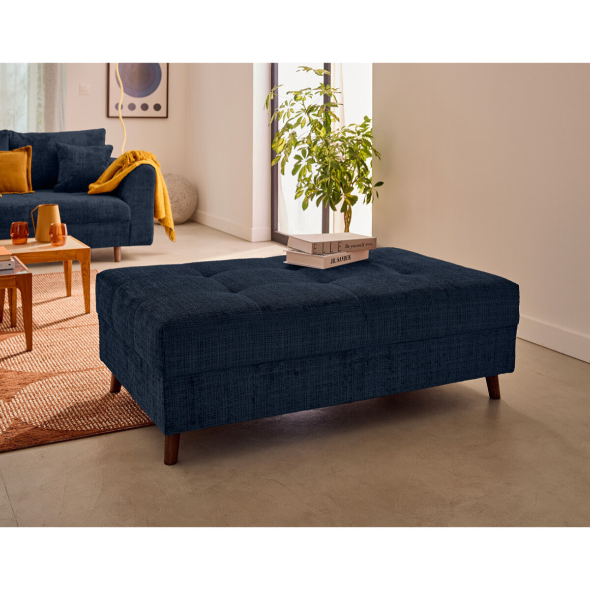 Rune - pouf en velours texturé - Bleu