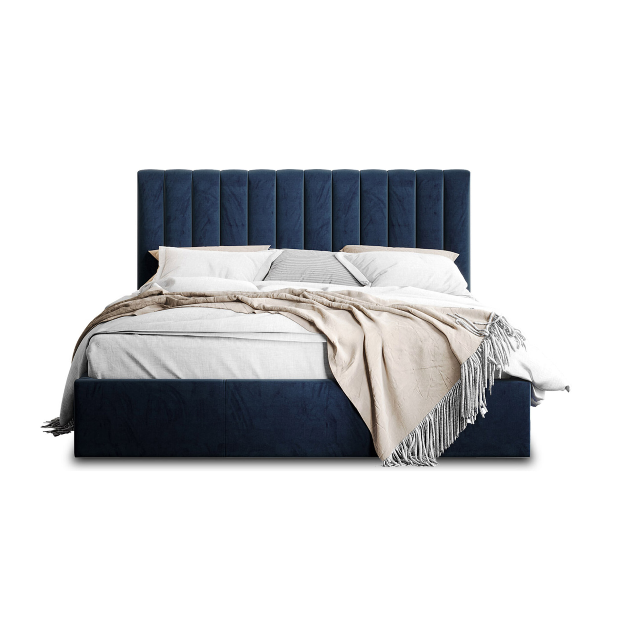 Rosario - lit coffre - 140x200 - sommier inclus - en velours - Bleu