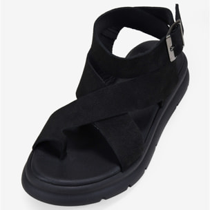 Sandalias de dedo negras en piel con hebilla
