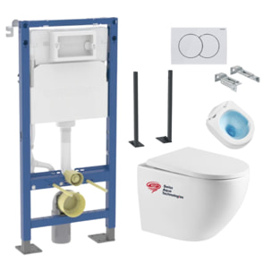 Pack WC Bâti autoportant Geberit + WC sans bride Swiss Aqua Technologies + Abattant softclose + Plaque
