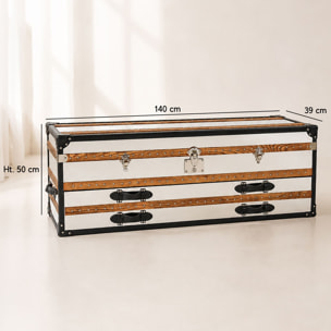 Commode basse 1 coffre 2 tiroirs en acier inoxydable et cuir ILIADE
