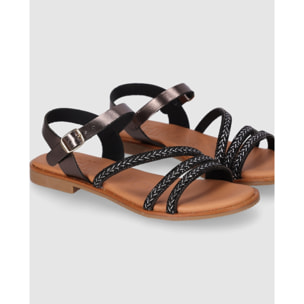 Sandalias de Piel - Plomo - Tacón: Bajo