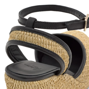 Alpargata de cuña Cass en napa y rafia con cierre de pulsera