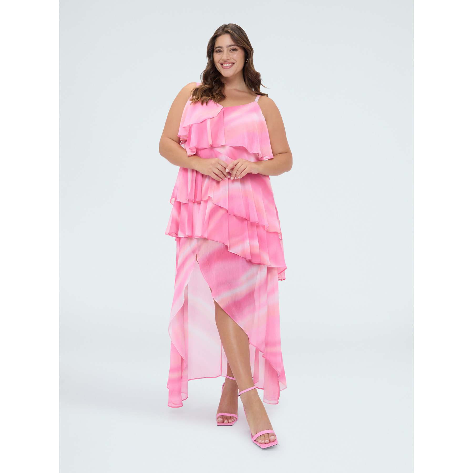 Fiorella Rubino - Vestido largo acampanado en georgette - Fuchsia