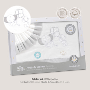 Triptico Cuna Franela Oso Elefante Globos Bco/Gris