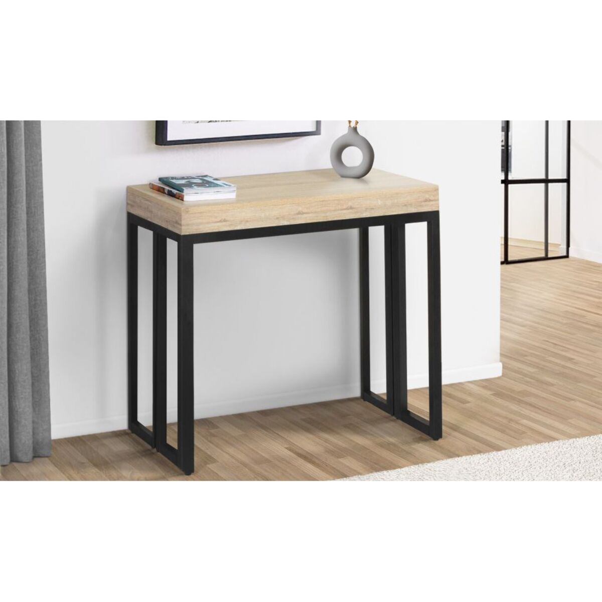 Console extensible Memphis - plusieurs dimensions - Bois / Noir