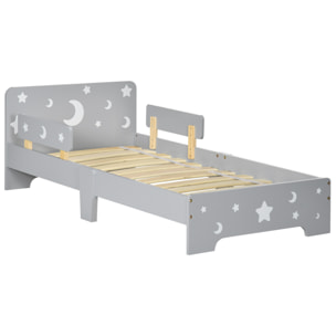 Lit enfant design étoiles lune - 3-6 ans - dim. 143L x 74l cm - sommier à lattes inclus - gris