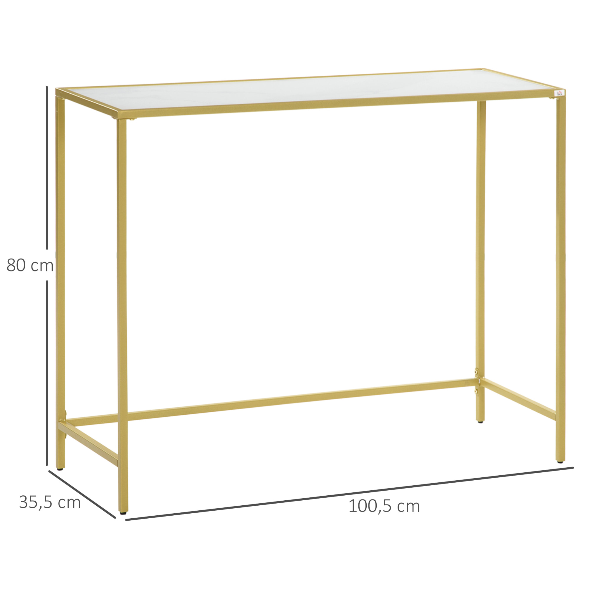 HOMCOM Mesa Consola Mesa de Entrada con Vidrio y Marco de Acero Mueble Recibidor para Pasillo Salón Estilo Moderno Antivuleco Carga 25 kg 100,5x35,5x80 cm Blanco