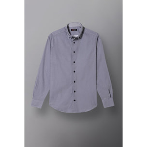 Camicia Uomo 2bottoni Button Down Doppio Collo Slim Popeline Stampato Bianco e Bordeaux