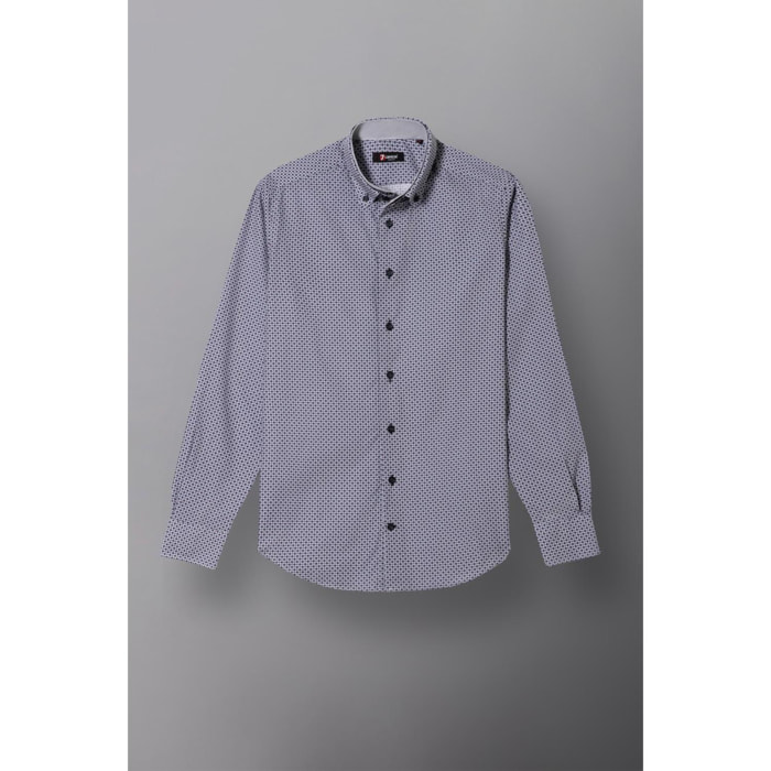 Camicia Uomo 2bottoni Button Down Doppio Collo Slim Popeline Stampato Bianco e Bordeaux