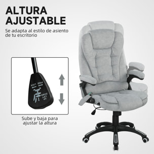 Silla de Oficina con Masaje de 6 Puntos Silla de Escritorio Giratoria con Función Basculante con Calefacción Altura Ajustable Respaldo Reclinable y Mando a Distancia 65x71x110-120 cm Gris