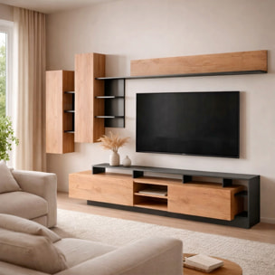 Parete attrezzata mobile da soggiorno mobile da tv moderno  260 x  43.6 x 171.5 cm Rovere e Antracite