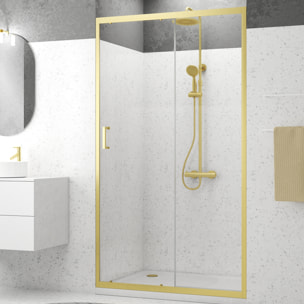 Porte de douche Coulissante 120x200cm - Profilés Or Doré Brossé - Verre Trempé 6mm - GOLDY CRUSH