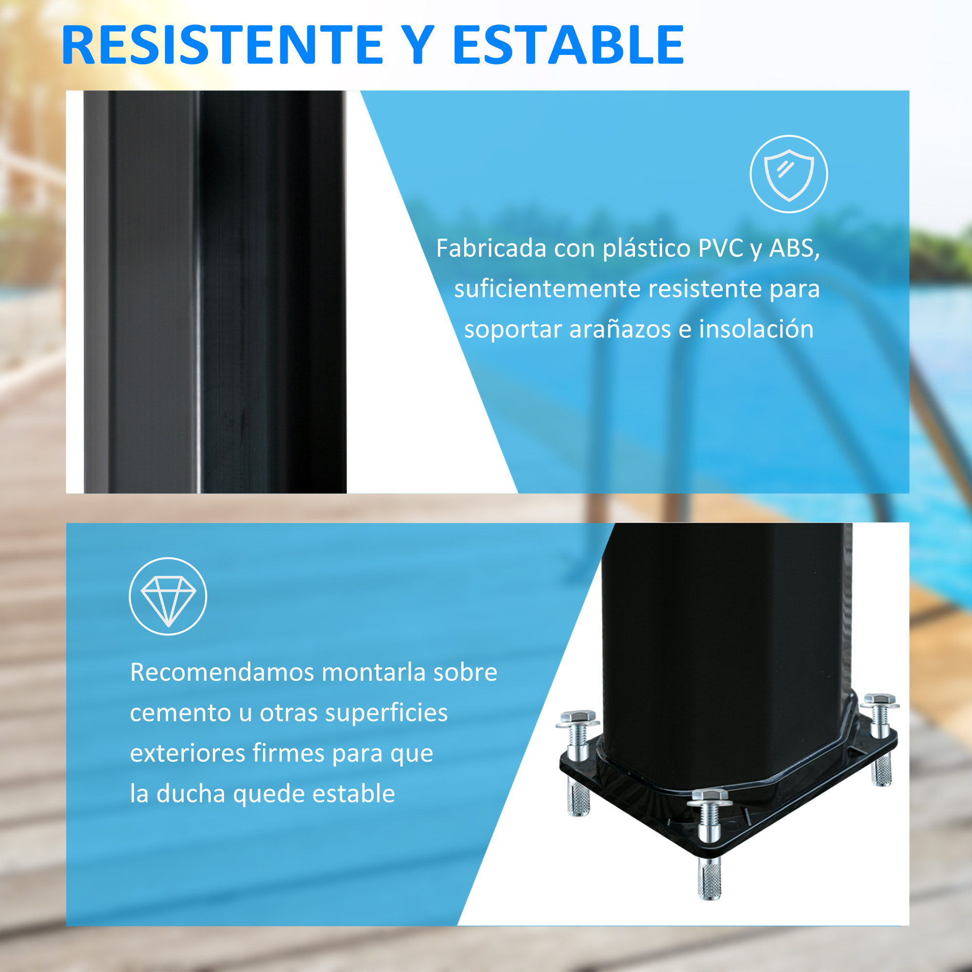 Ducha Solar de Exterior 35 L Ducha de Jardín con 2 Cabezales de Ducha Grifo y Agua Caliente 0-55„ƒ para Piscina Patio Playa 17,5x14,5x216 cm Negro