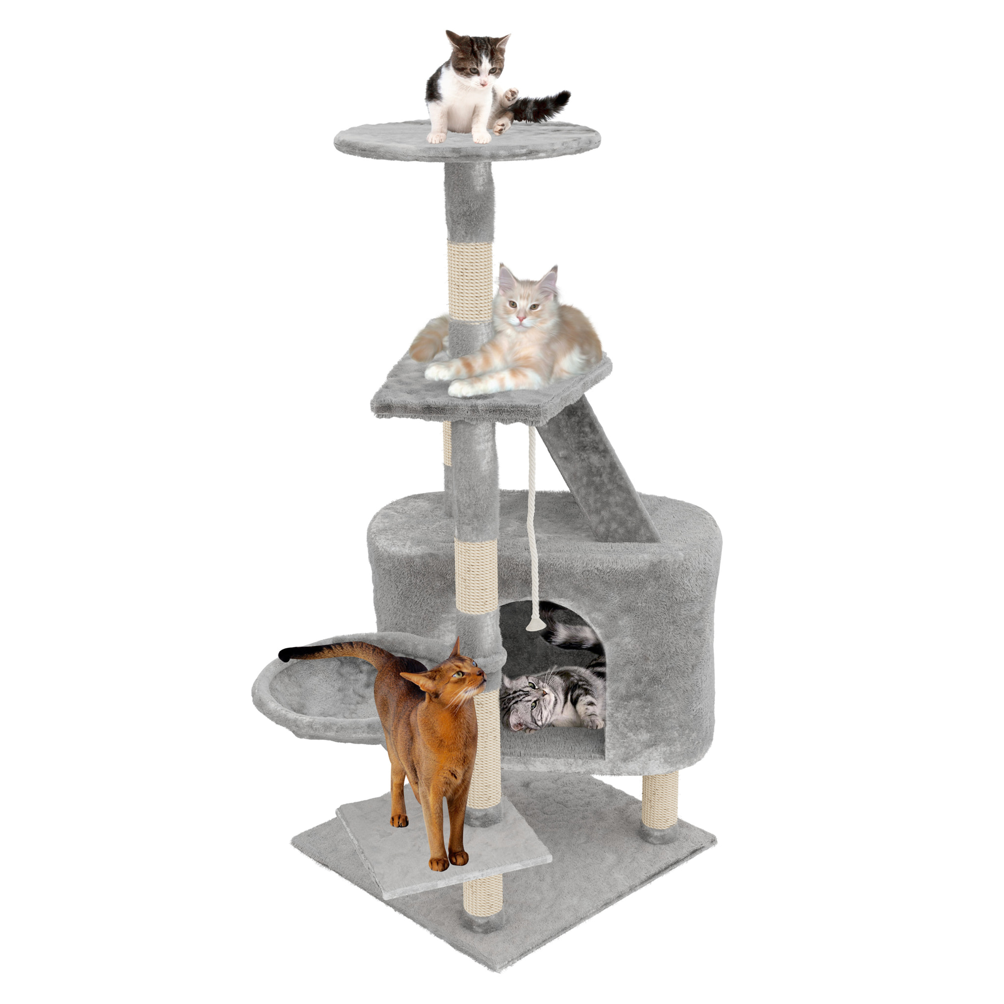 Albero per Gatto con Graffiatoio Cuccia Giocattolo Gatti Parco Giochi Tiragraffi in Sisal Naturale 120 x 55 x 40 Cm (Colore Grigio Figaro 30058)