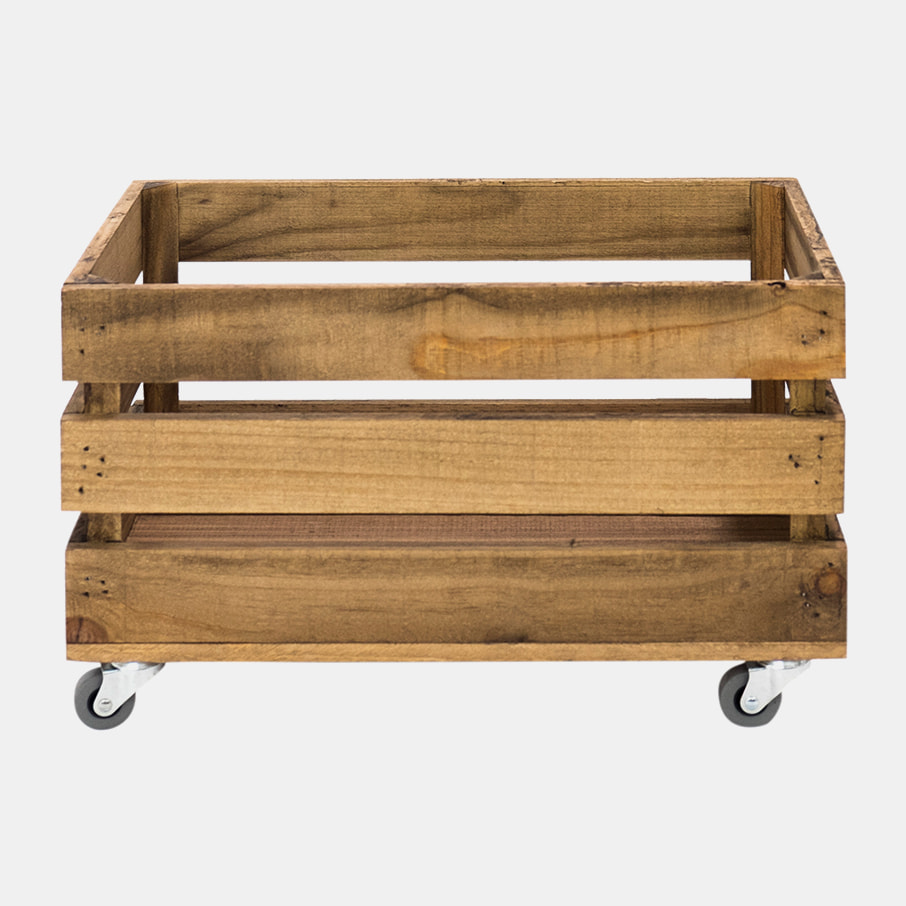 Caja grande de madera maciza en tono roble oscuro con Ruedas 30,5x25,5x49 cm Alto: 36 Largo: 49 Ancho: 25.5