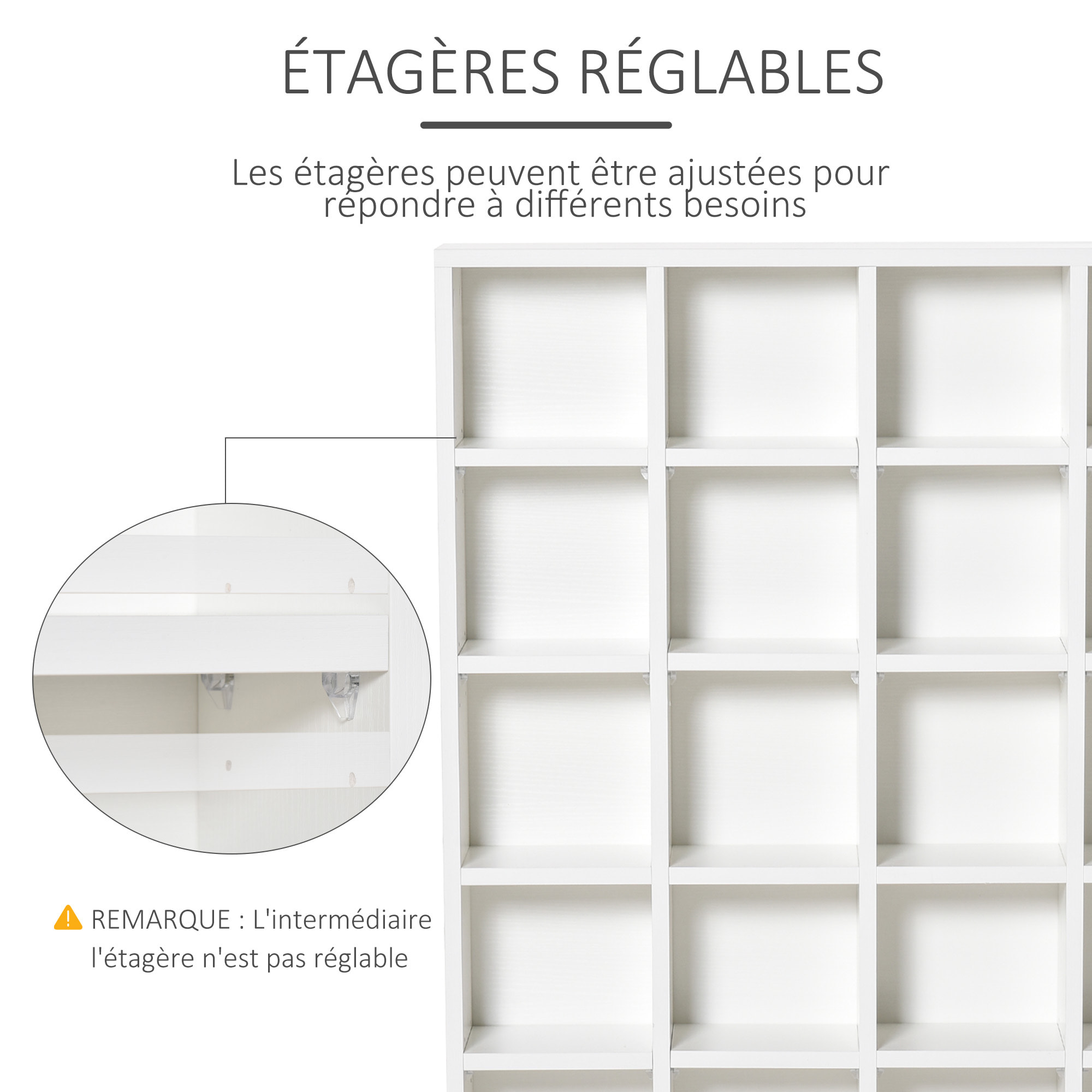 Étagère rangement CD/DVD meuble de rangement pour 480 CDs 24 compartiments réglables en hauteur 89 x 20 x 130 cm blanc