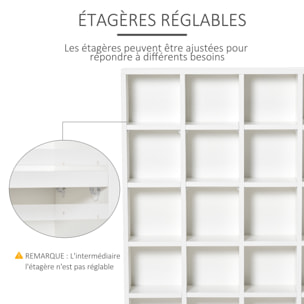 Étagère rangement CD/DVD meuble de rangement pour 480 CDs 24 compartiments réglables en hauteur 89 x 20 x 130 cm blanc