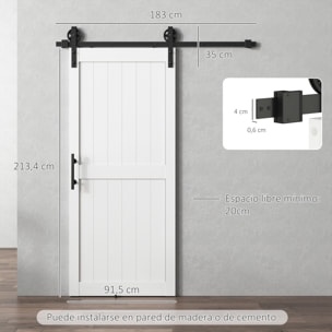 Puerta Corredera de Granero con Herrajes Puerta Corredera de Interior con Manija Rodillo y Guía de Suelo Mejorados para Baño Salón Sala de Estar 91,5x213,4 cm Blanco