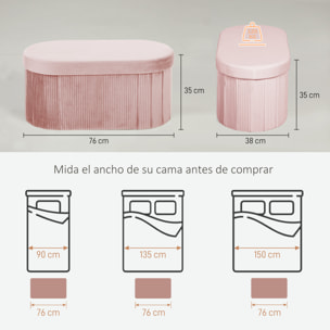 Puff Almacenaje, Banco Almacenaje Plegable, 72 L, 76x38x35 cm, Tapizado en Terciopelo, Baúl de Almacenamiento, Carga 120 kg, Taburete para Sala de Estar, Dormitorio, Entrada, Rosa