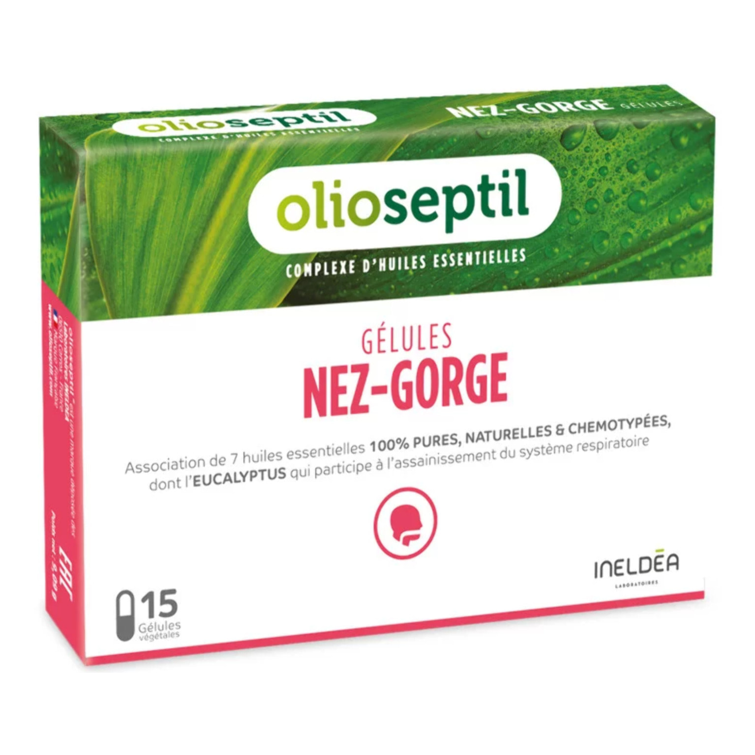 OLIOSEPTIL - Nez-Gorge - Complexe de 7 Huiles Essentielles Pures et Chémotypées - Assainit le Système Respiratoire & Apaise la Gorge - Dès 15 Ans - 15 Gélules