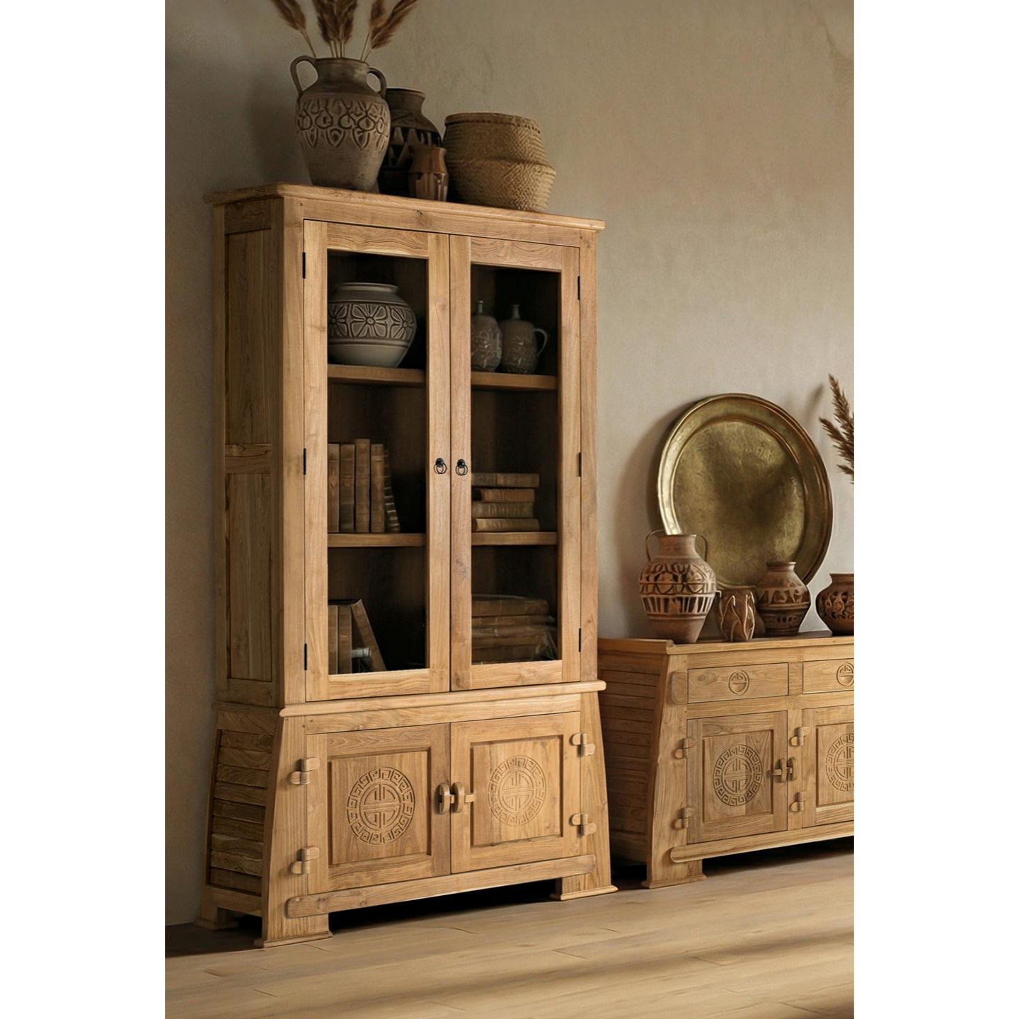 Vitrina de Madera de Teca 109 Cm Estilo Colonial Oriental