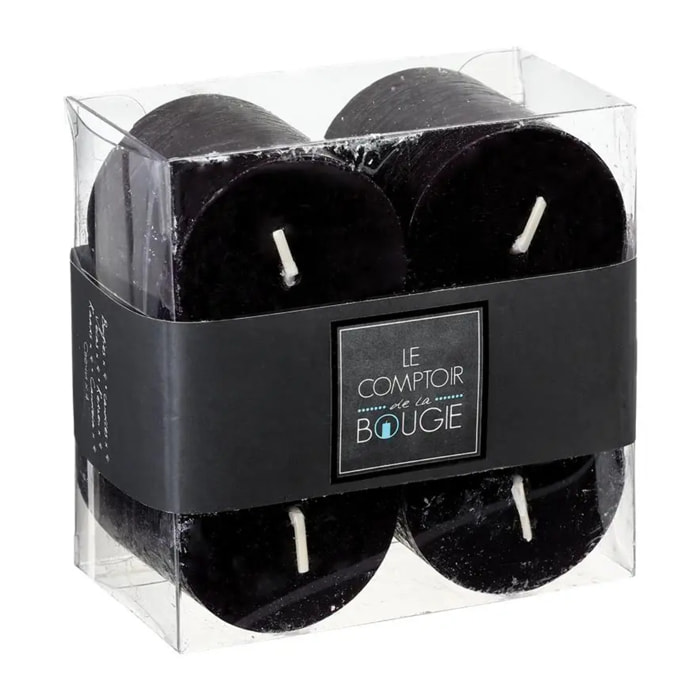 Lot de 4 bougies rustiques noir 60g