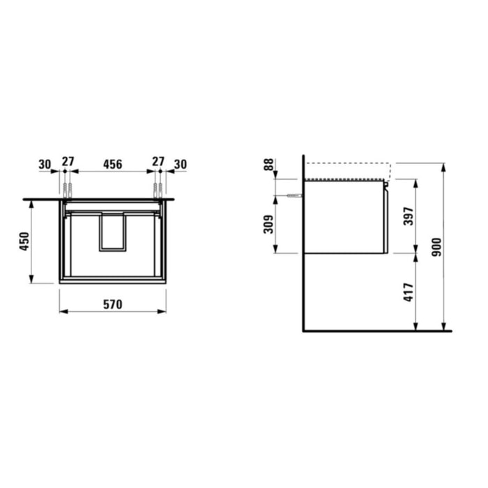 Pro S 57x45x39 cm meuble de salle de bain suspendu sous lavabo, blanc brillant (H4833710964751)