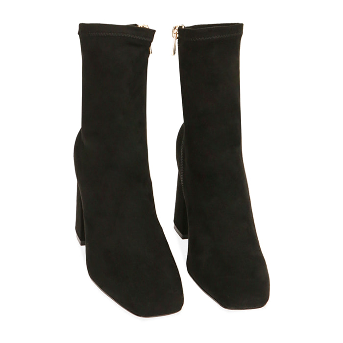 Ankle boots neri in microfibra, tacco 8,5 cm